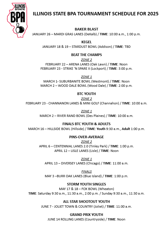 Tournament Schedule 2025